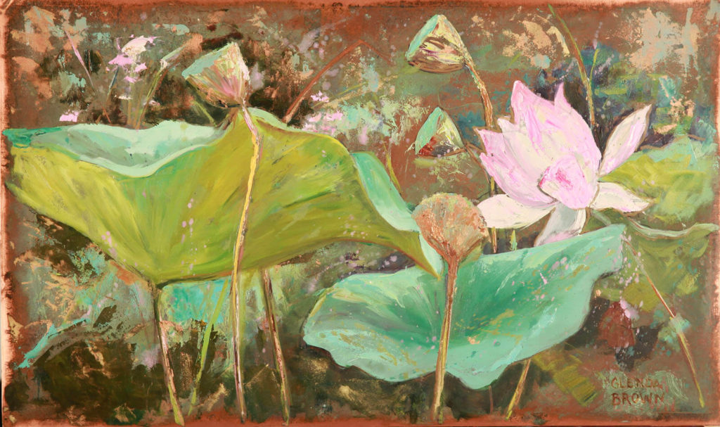 Glenda Brown Life on Canvas or Copper elephant ears and flowers