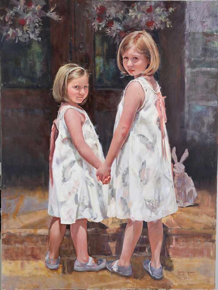 Glenda Brown Life on Canvas or Copper full body sisters holding hands